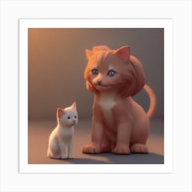 Cat And A Kitten Art Print