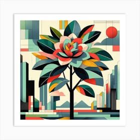 Abstract modernist Camellia tree 1 Art Print