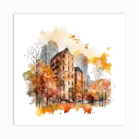 Watercolor Autumn City 2 Art Print