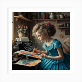 Little Girl In Blue Dress Art Print