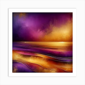 "Vivid Horizons: Dynamic Abstract"  Embrace the dynamic energy of "Vivid Horizons," an abstract digital canvas where bold purples and fiery golds collide. This artwork captures the intensity of a horizon line that blurs the boundaries between day and night. Ideal for the modern art lover, it adds a dramatic flair to any space, inspiring imagination and igniting emotions. Let this piece be the centerpiece of your decor, offering a statement of passion and vibrancy in your personal or professional environment. Art Print