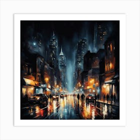 Night In New York City 1 Art Print