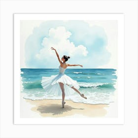 Elegant Ballet In Watercolor With Tranquil Ocean View 1 Art Print