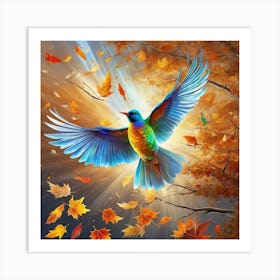 Hummingbird In Autumn 1 Art Print