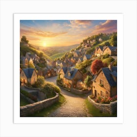 Village At Sunset City art print Art Print