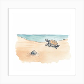 Cute Sea Turtle On The Beach Drawing 7 Art Print