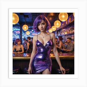 Sexy Asian Woman In Purple Dress Art Print