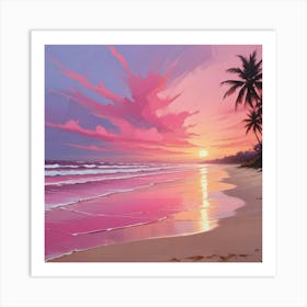 Sunset Beach Pink Dreamy Art Print 1 Art Print