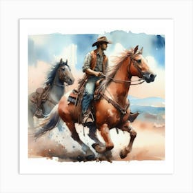 Two Cowboys Riding Horses Art Print