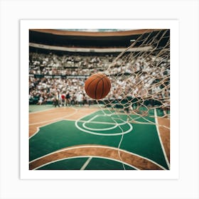 Basketball Ball In Net Art Print