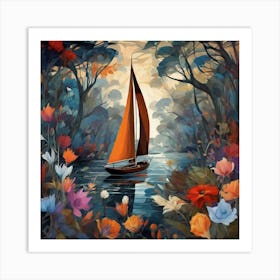 Sailboat In The Forest Art Print