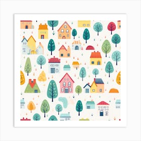 Colorful Houses And Trees Art Print