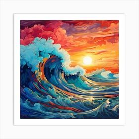 Ocean Waves At Sunset Art Print