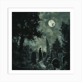 Graveyard At Night Art Print