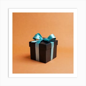 Black Gift Box With Blue Ribbon 4 Art Print