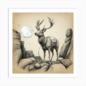 Deer In The Moonlight 3 Art Print