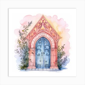 Watercolor Illustration Of A Blue Door Art Print