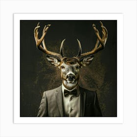 Stylish Deer Portrait in a classic suit Art Print