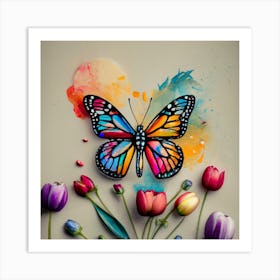  Butterfly painting with flower  Art Print