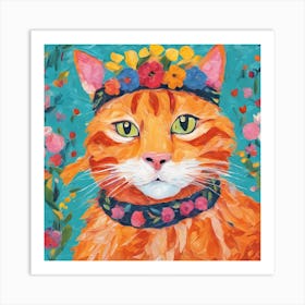 Orange Cat With Flower Crown Art Print