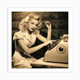 Pinup Girl At Typewriter Art Print