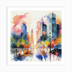 Cityscape Watercolor Painting Art Print