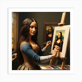 Mona lisa tries painting Art Print