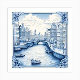 Amsterdam Canal Delft Tile Illustration 4 Art Print