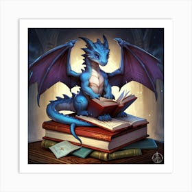 Blue Dragon Reading Book Art Print