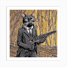 Cat In A Suit and holding a gun Art Print