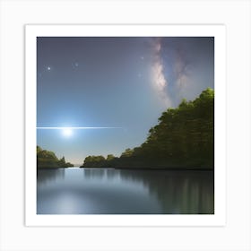 Starry Sky Over A Lake Art Print