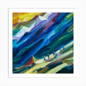 People camping in the middle of the mountains oil painting abstract painting art 5 Art Print