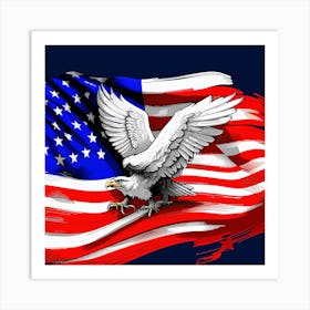 American Flag With Eagle Art Print