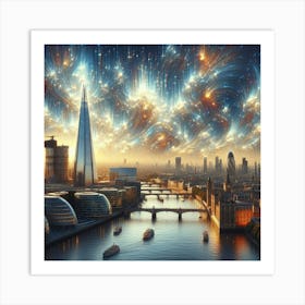 City skyline of london, pulsating quasar style, oil painting style 1 Art Print