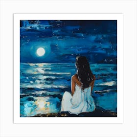 Moonlight At The Beach Art Print