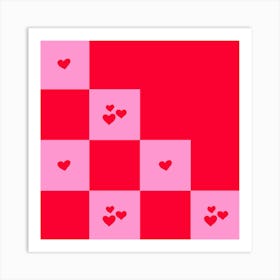 Hearts Broken Grid pink and red Art Print