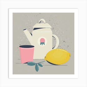 White teapot and lemon Art Print