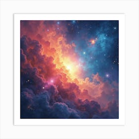 Galactic Watercolor With Vivid, Swirling Patterns 1 Art Print