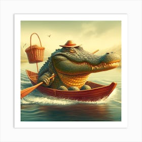 Alligator In A Boat Art Print