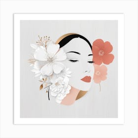 Portrait Of A Woman With Flowers 14 Art Print