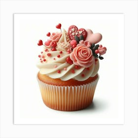 Cupcake With Roses Art Print