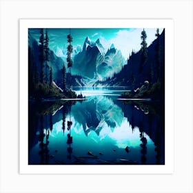 Mountain Lake, painting of a mountain lake Art Print