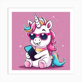 Baby Unicorn with Phone Art Print