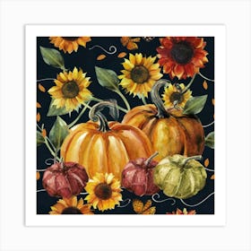 Sunflowers And Pumpkins 1 Art Print