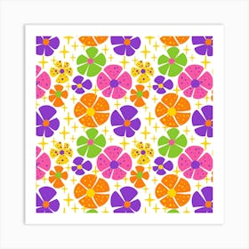 Retro Flowers Art Print