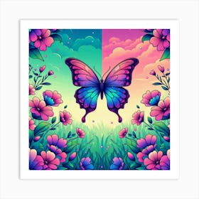 Butterfly and flowers Art Print