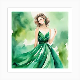 Emerald Green Dress Art Print