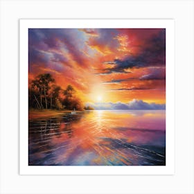 Sunset Over The Water 1 Art Print