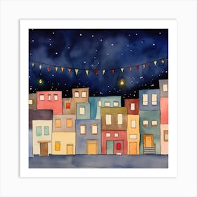 Watercolor Night Scene Art Print