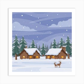 Winter Village In The Snow Art Print